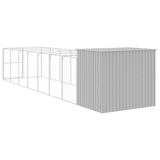 Dog House with Run Light Grey 214x865x181 cm Galvanised Steel 3189128