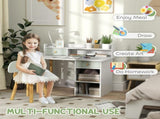 Two-Piece Children Study Table with Hutch, Kids Desk and Chair Set with Storage, Drawer, Shelves, T3398P422130