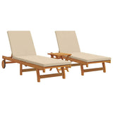 Sun Lounger Reclining 2-person 3 pcs Brown Solid Acacia Wood 3325208