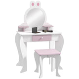 Bunny-Design Kids Dressing Table, with Mirror and Stool - White and Pink T3398P347986
