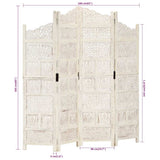 Hand carved 4-Panel Room Divider White 160x165 cm 285327