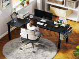 L-Shaped Computer Gaming Desk with Fabric Bag, Hooks and Cable Management, 145 x 81 x 76cm - Black T3398P329834