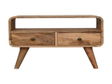 Solid Wood Mini Curved Oak-ish Media Unit, 2 Drawers and Open Slot, Brown B2743P403444