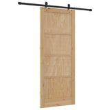 Sliding Door Natural and Black 86 x 211 cm Solid Pine Wood 3445511