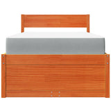 Bed with Drawers and Mattress Wax Brown 100x200 cm Solid Wood Pine 3281906