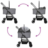 Folding Pet Stroller Adjustable Grey 81 x 47 x 99 cm Polyester 42012436