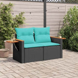 Garden Sofa with Cushions 2-Seater Black Poly Rattan 366036