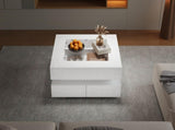 Highgloss Coffee Table with 3 drawers, LED lights, Square Centre Table with glass tabletop, Sofa N605P374075W