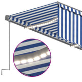 Manual Retractable Awning with Blind&LED 5x3m Blue&White 3069461
