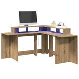 Desk with LED Lights Artisian Oak 152x152x91 cm Engineered Wood 3309464