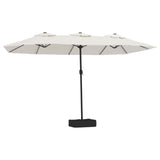 Double-Head Garden Parasol with LEDs Sand White 449x265 cm 362953