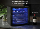 16 Bottle Wine Cooler, 48 Litre Capacity, 4-16&degC Tabletop Counter Drinks Wine Fridge with Glass T3398P617046