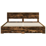 Bed Frame with Drawer Smoked Oak 200 x 200 cm Engineered Wood 3410858