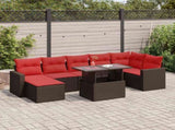 8 Piece Garden Sofa Set with Cushions Brown Poly Rattan Acacia 3326365