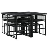 9 Piece Garden Dining Set Black Poly Rattan 3295043