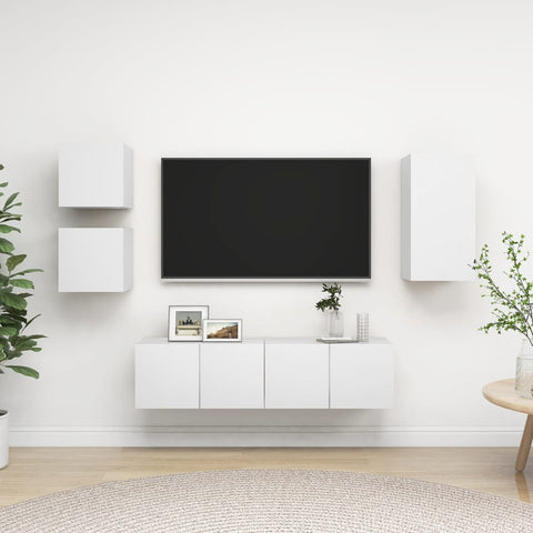5 Piece TV Cabinet Set White Engineered Wood 3078695