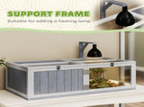 Wooden Tortoise House with Lamp Holder, Clear Windows, Openable Tops, Built-In Tray, Light Grey T3398P425330