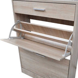 241245 Shoe Cabinet with a Drawer and a Top Glass Shelf Wood Oak Look