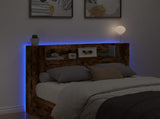 Headboard Cabinet with LED Smoked Oak 140 x 16.5 x 103.5 cm 8006564