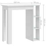 Bar Table with Shelf High Gloss White 102x50x103.5 cm Engineered Wood 809464