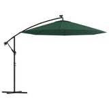 Hanging Garden Parasol with LED Lighting 300 cm Green Metal Pole 42969