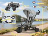 6 in 1 Foldable Kids Trike with Adjustable Parent Handle & Canopy for Ages 1-5, Grey T3398P378918