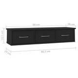 ZNTS Wall-mounted Drawer Shelf Black 88x26x18.5 cm Engineered Wood 800595