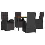 ZNTS 5 Piece Garden Dining Set Black Poly Rattan&Solid Wood Acacia 3157643