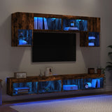 6 Piece TV Wall Units with LED Smoked Oak Engineered Wood 3216708