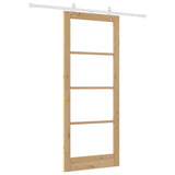 Sliding Door Natural 86 x 211 cm Solid Pine Wood and Glass 3332229