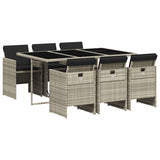 7 Piece Garden Dining Set with Cushions Light Grey Poly Rattan 3210551