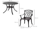 5 Pieces Garden Set for 4, Cast Aluminium Outdoor Set with 4 Armchairs and Round T3398P320369