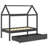 Kids Bed Frame with a Drawer Dark Grey Solid Pine Wood 70x140cm 322142