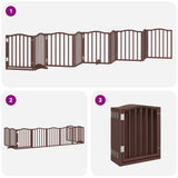 Dog Gate with Door Foldable 9 Panels Brown 450 cm Poplar Wood 3155603