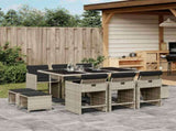 11 Piece Garden Dining Set with Cushions Light Grey Poly Rattan 3211151