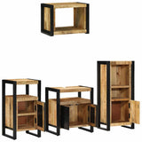 Bathroom Furniture Set 4 pcs Brown and Black Solid Mango Wood 3305662