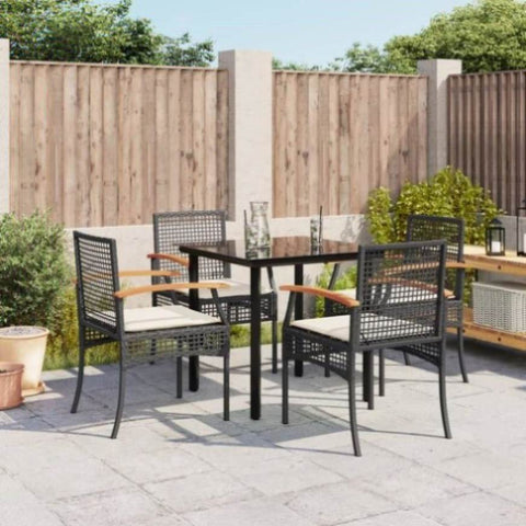 ZNTS 5 Piece Garden Dining Set with Cushions Black Poly Rattan 3213604