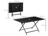 Folding Outdoor Dining Table for 6, Rectangle Table Tempered Glass Top with Parasol Hole T3398P325260