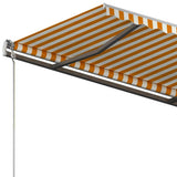 ZNTS Manual Retractable Awning with Posts 4x3.5 m Yellow and White 3070218
