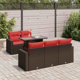 6 Piece Garden Sofa Set with Cushions Brown Poly Rattan Acacia 3326255