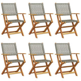 Folding Garden Chairs 6 pcs Grey Poly Rattan and Solid Wood 3214560