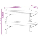 2-Tier Wall Shelf 75x30x60 cm Silver Stainless Steel 30313