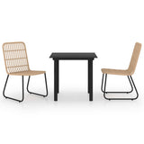 Dining Set Oak and black Poly rattan, powder-coated steel, glass 3060237