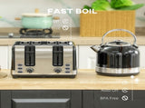 Polished Metal Kettle and Toaster Set - Black T3398P343150