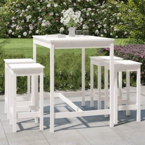 5 Piece Garden Bar Set White Solid Wood Pine 3154746