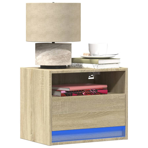 ZNTS Wall-mounted Bedside Cabinets with LED Lights 2 pcs Sonoma Oak 852066