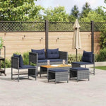 Garden Sofa Set 6 pcs Grey and navy blue Poly Rattan 4104706