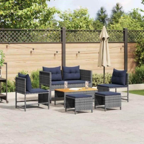 Garden Sofa Set 6 pcs Grey and navy blue Poly Rattan 4104706