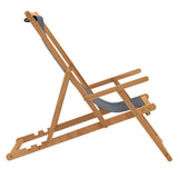 Beach Chair Grey Solid Teak Wood, Polyester Standard Foldable 317698