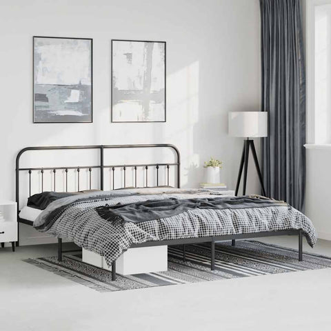 Metal Bed Frame without Mattress with Headboard Black 193x203cm 352584